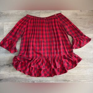NWT Beach Lunch Lounge Ruffled Off Shoulder Top Buffalo Plaid